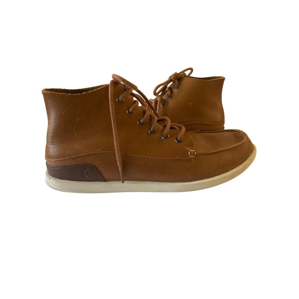Mens Olukai NaluKai Boot Leather‎ Brown White 8/41 Lace Up